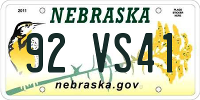 NE license plate 92VS41