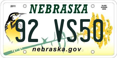 NE license plate 92VS50