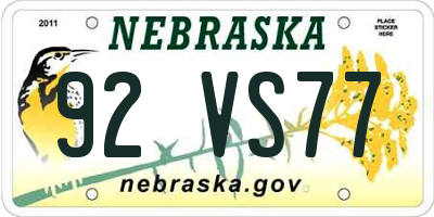 NE license plate 92VS77