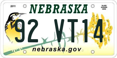 NE license plate 92VT14