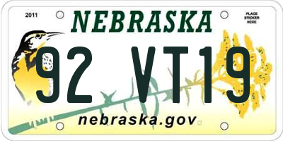 NE license plate 92VT19