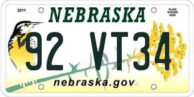 NE license plate 92VT34