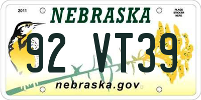 NE license plate 92VT39