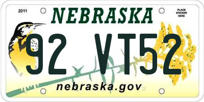 NE license plate 92VT52
