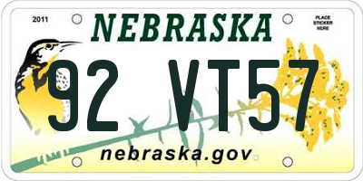 NE license plate 92VT57