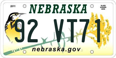 NE license plate 92VT71