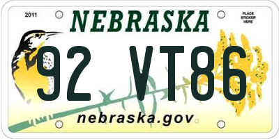 NE license plate 92VT86