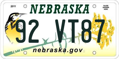 NE license plate 92VT87