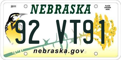 NE license plate 92VT91