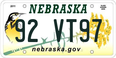 NE license plate 92VT97