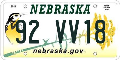 NE license plate 92VV18