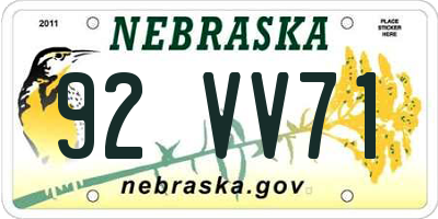 NE license plate 92VV71