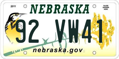 NE license plate 92VW41