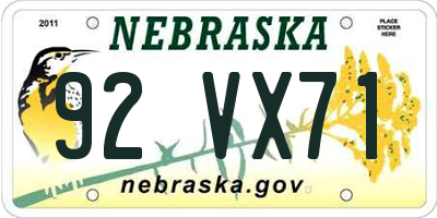 NE license plate 92VX71
