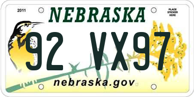 NE license plate 92VX97