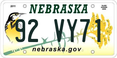 NE license plate 92VY71