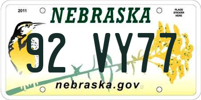 NE license plate 92VY77