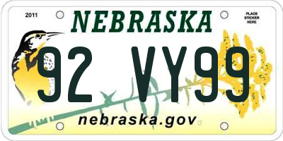 NE license plate 92VY99