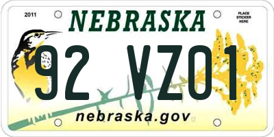 NE license plate 92VZ01