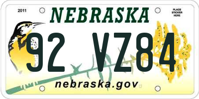 NE license plate 92VZ84