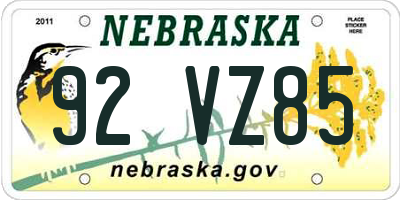 NE license plate 92VZ85