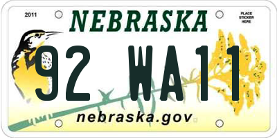 NE license plate 92WA11