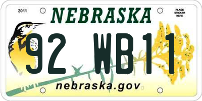 NE license plate 92WB11
