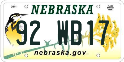 NE license plate 92WB17