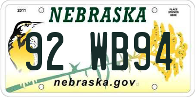 NE license plate 92WB94
