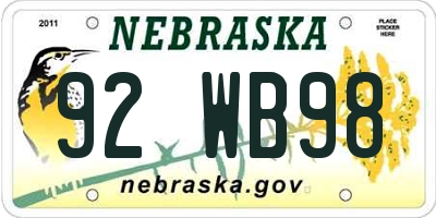 NE license plate 92WB98
