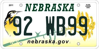 NE license plate 92WB99