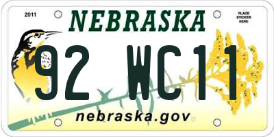 NE license plate 92WC11