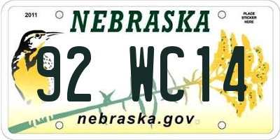 NE license plate 92WC14