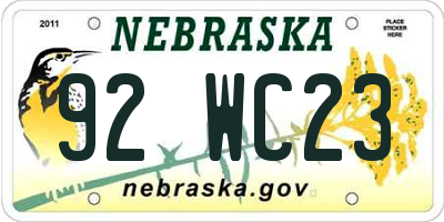 NE license plate 92WC23