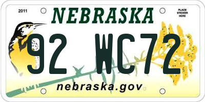 NE license plate 92WC72