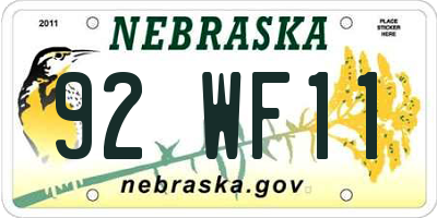 NE license plate 92WF11