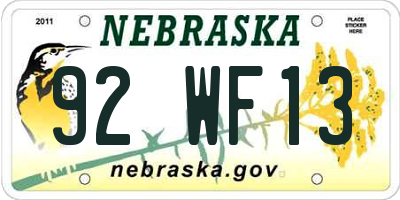 NE license plate 92WF13