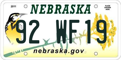 NE license plate 92WF19