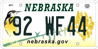 NE license plate 92WF44