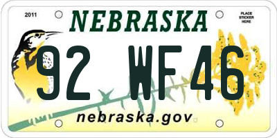 NE license plate 92WF46