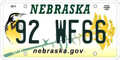 NE license plate 92WF66