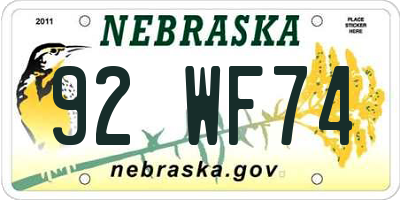 NE license plate 92WF74