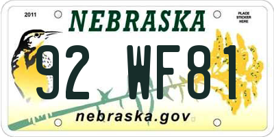 NE license plate 92WF81