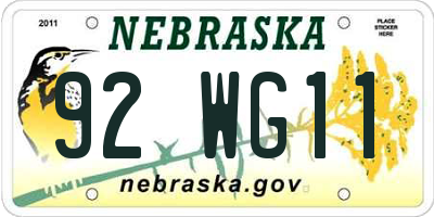 NE license plate 92WG11