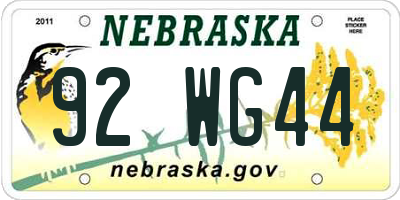 NE license plate 92WG44