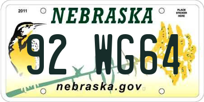 NE license plate 92WG64