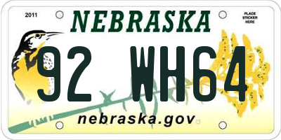 NE license plate 92WH64