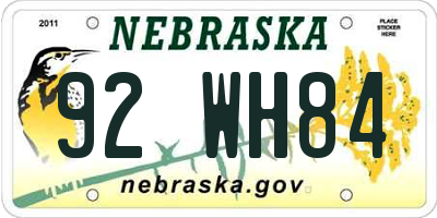NE license plate 92WH84
