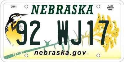 NE license plate 92WJ17