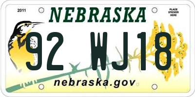 NE license plate 92WJ18